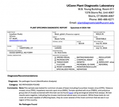 A screenshot of a diagnostic report email with no pathogen found as a result