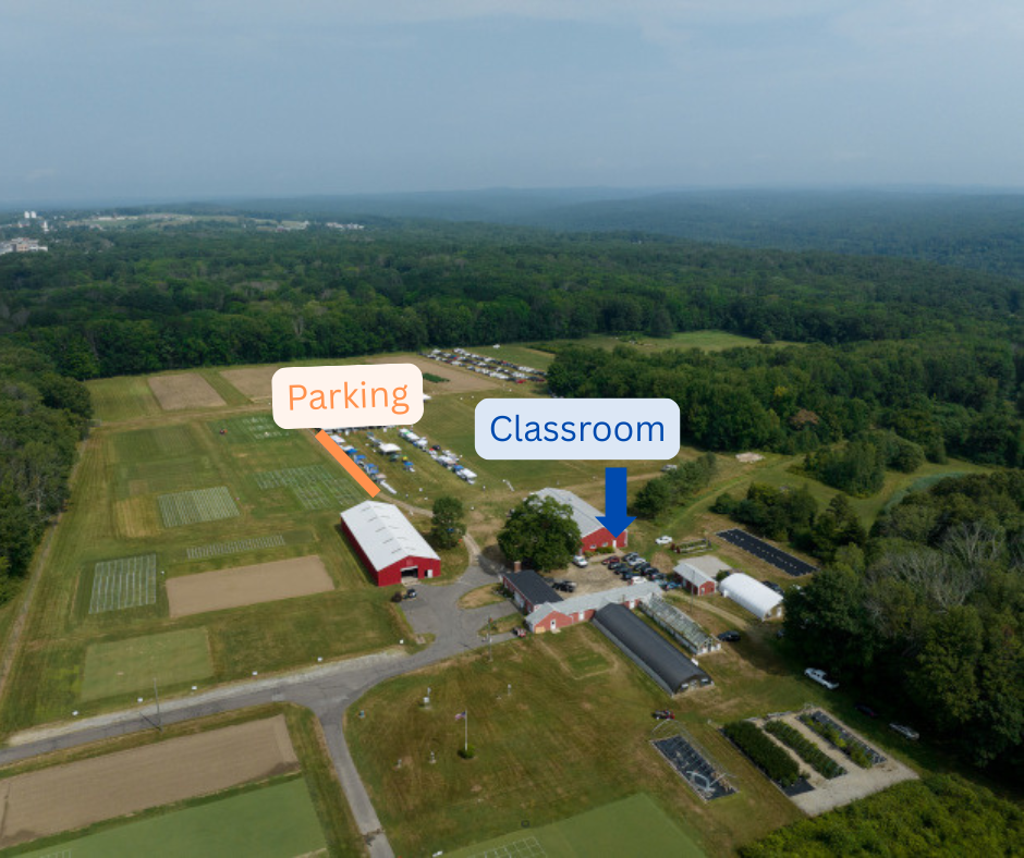 Diagram of the UConn Research Farm with Parking and classroom highlighted